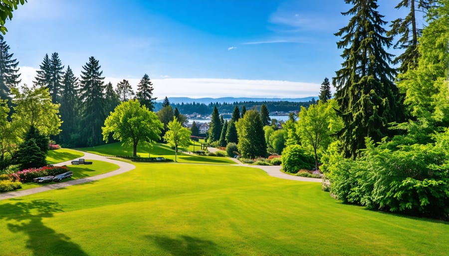 Lush green park with winding trails in New Westminster