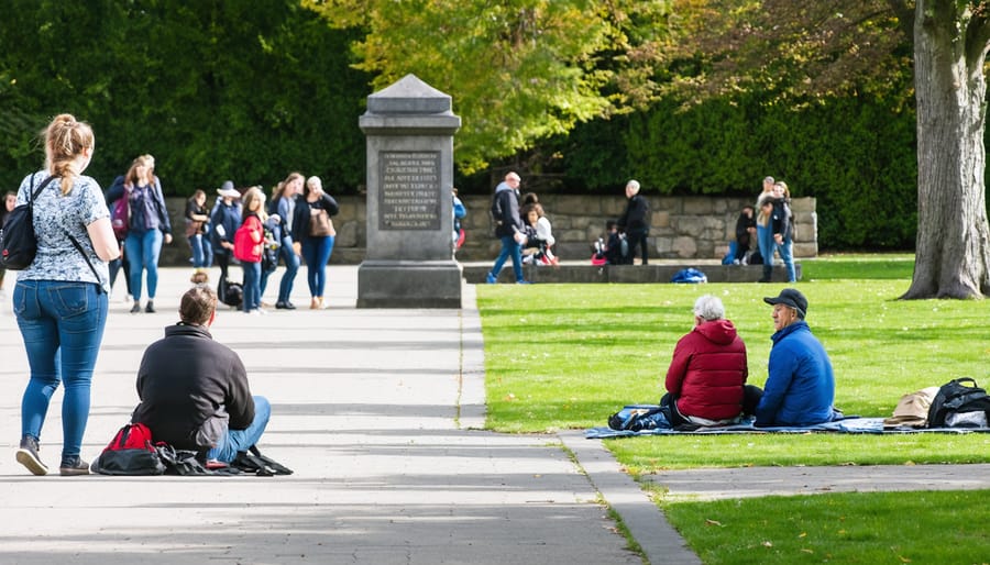 Visitors walking through a culturally significant park in New Westminster