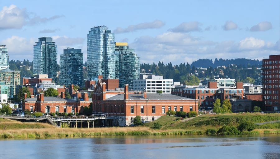 Panoramic view of historical buildings in New Westminster associated with THCA