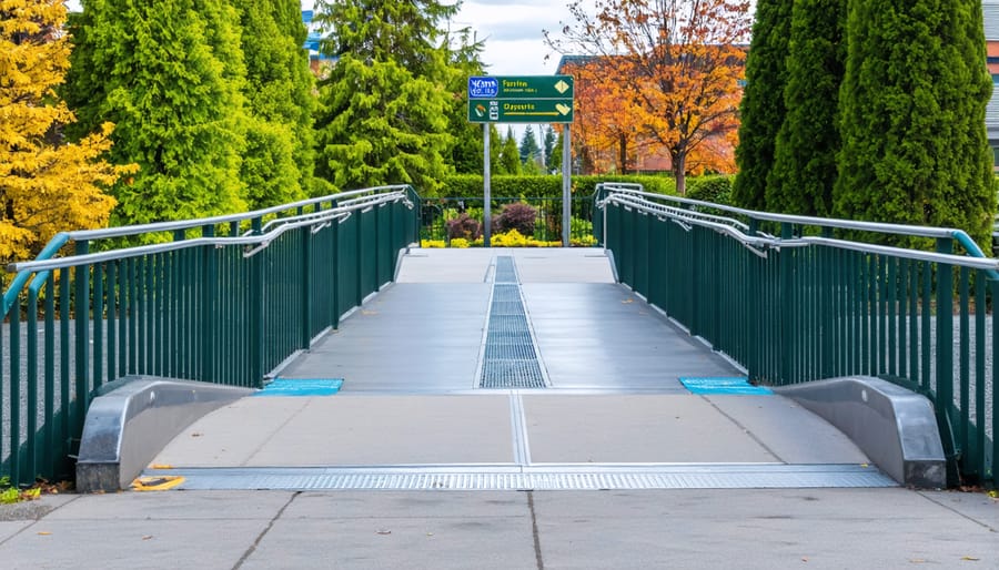 Accessibility features at a THCA site in New Westminster, including ramps and directional signages